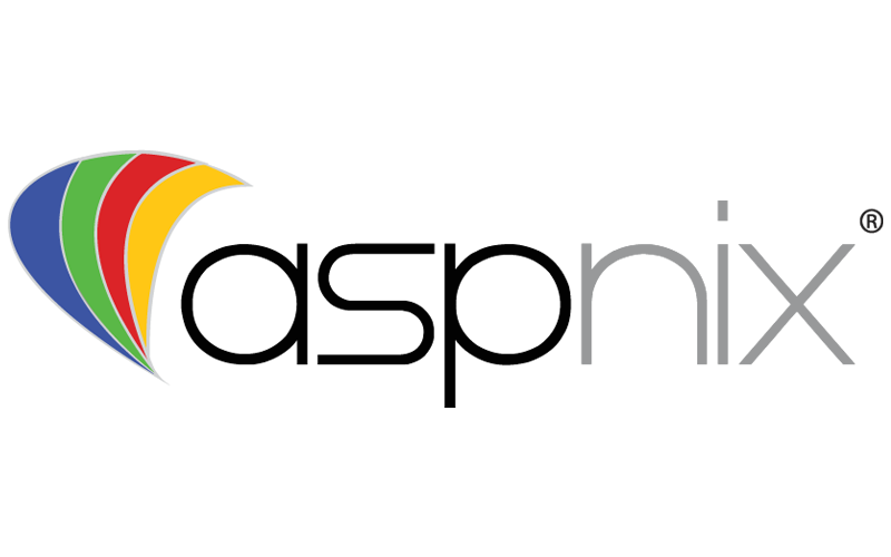 ASPnix hosting logo with multicolored swoosh and grey text