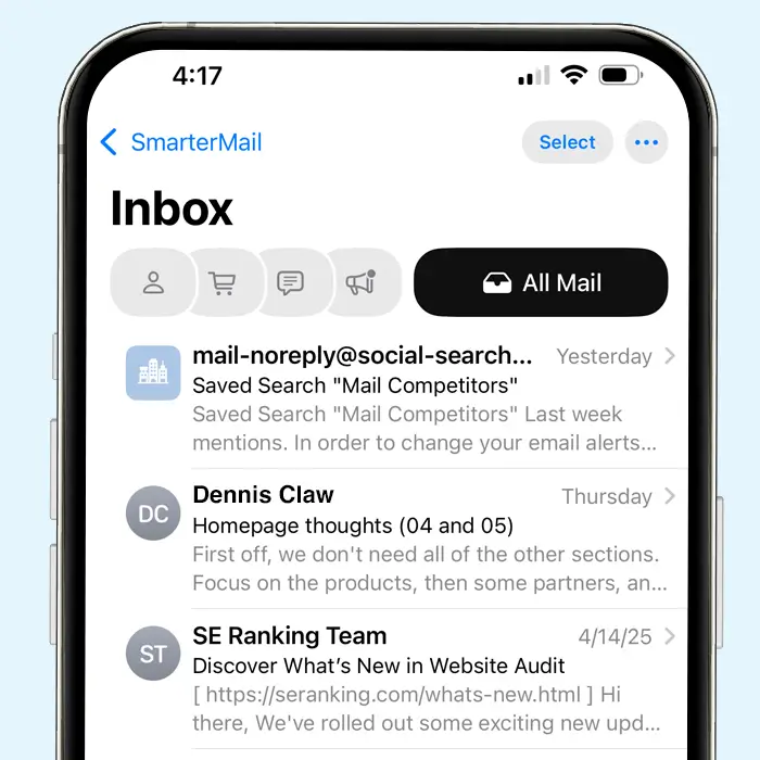 SmarterMail inbox synced on desktop and mobile for cross-platform communication access