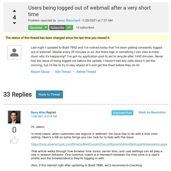 Reduced support costs through user-generated solutions in customer community threads